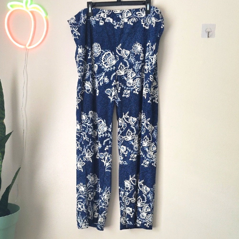 JohnPaulRichard Blue & White Floral Straight-Leg Jumpsuit